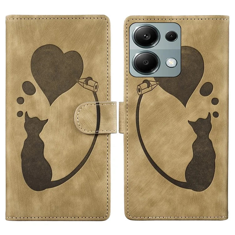 For Xiaomi Redmi Note 13 Pro 4G / Poco M6 Pro 4G Case Leather Imprinted Heart Cat Phone Cover