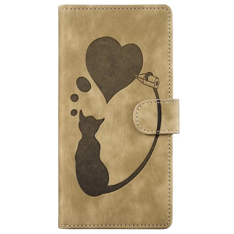 For Xiaomi Redmi Note 13 Pro 4G / Poco M6 Pro 4G Case Leather Imprinted Heart Cat Phone Cover