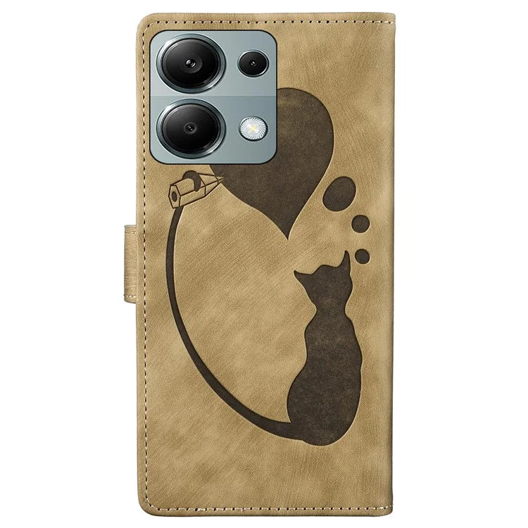 For Xiaomi Redmi Note 13 Pro 4G / Poco M6 Pro 4G Case Leather Imprinted Heart Cat Phone Cover