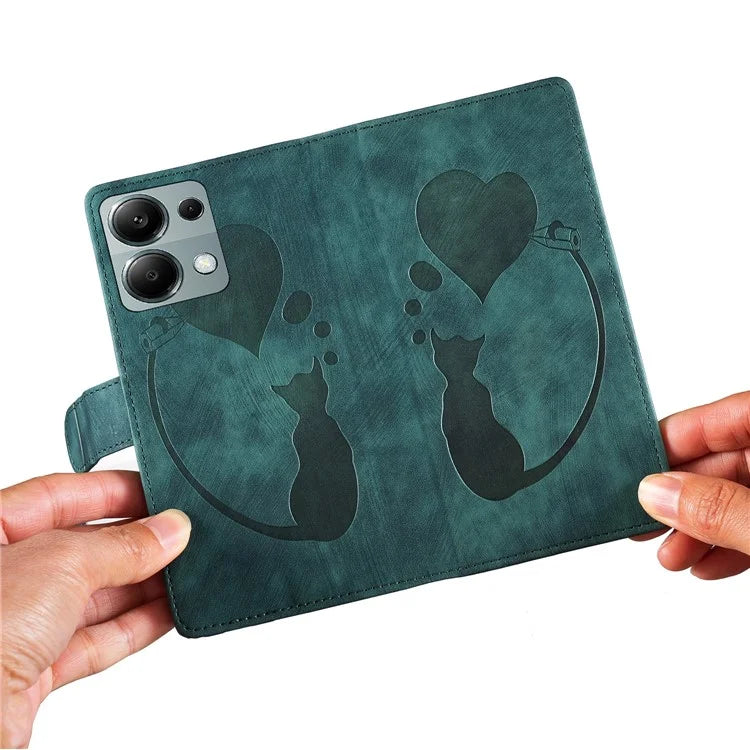 For Xiaomi Redmi Note 13 Pro 4G / Poco M6 Pro 4G Case Leather Imprinted Heart Cat Phone Cover
