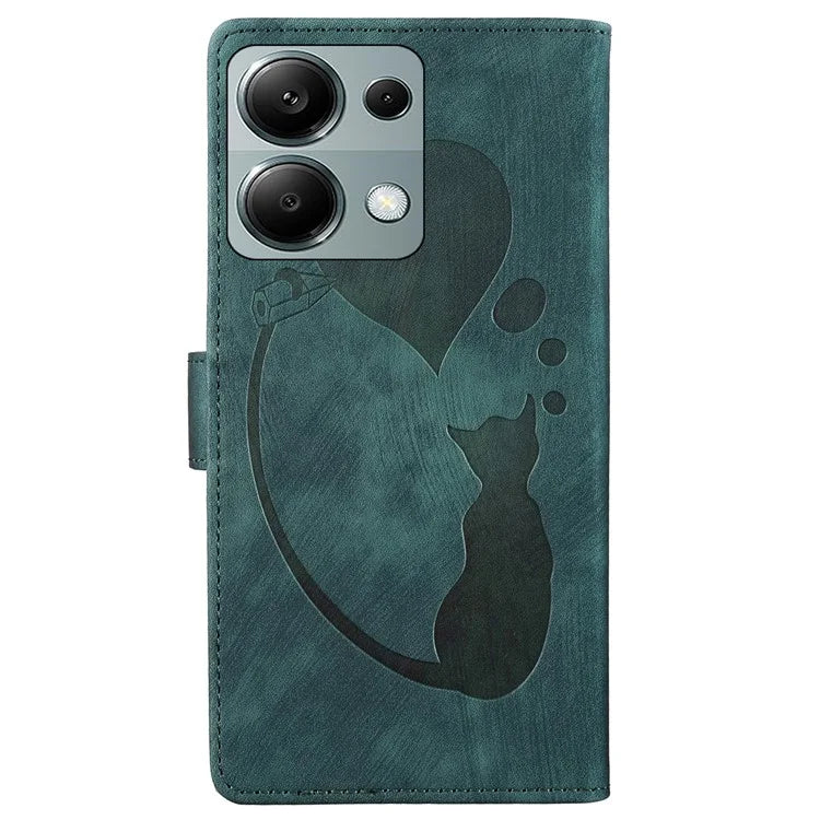 For Xiaomi Redmi Note 13 Pro 4G / Poco M6 Pro 4G Case Leather Imprinted Heart Cat Phone Cover