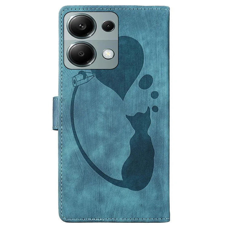 For Xiaomi Redmi Note 13 Pro 4G / Poco M6 Pro 4G Case Leather Imprinted Heart Cat Phone Cover