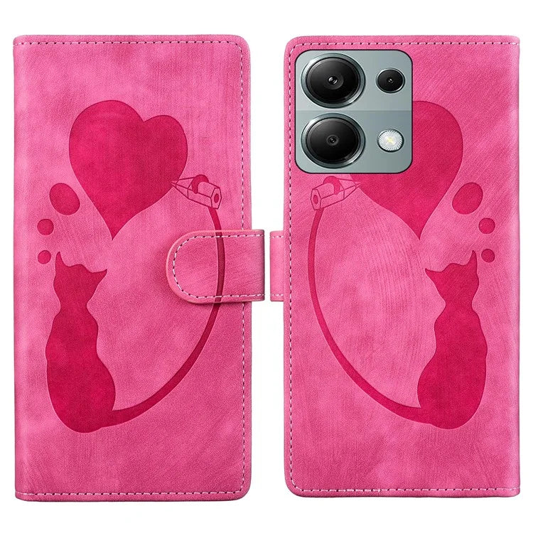 For Xiaomi Redmi Note 13 Pro 4G / Poco M6 Pro 4G Case Leather Imprinted Heart Cat Phone Cover