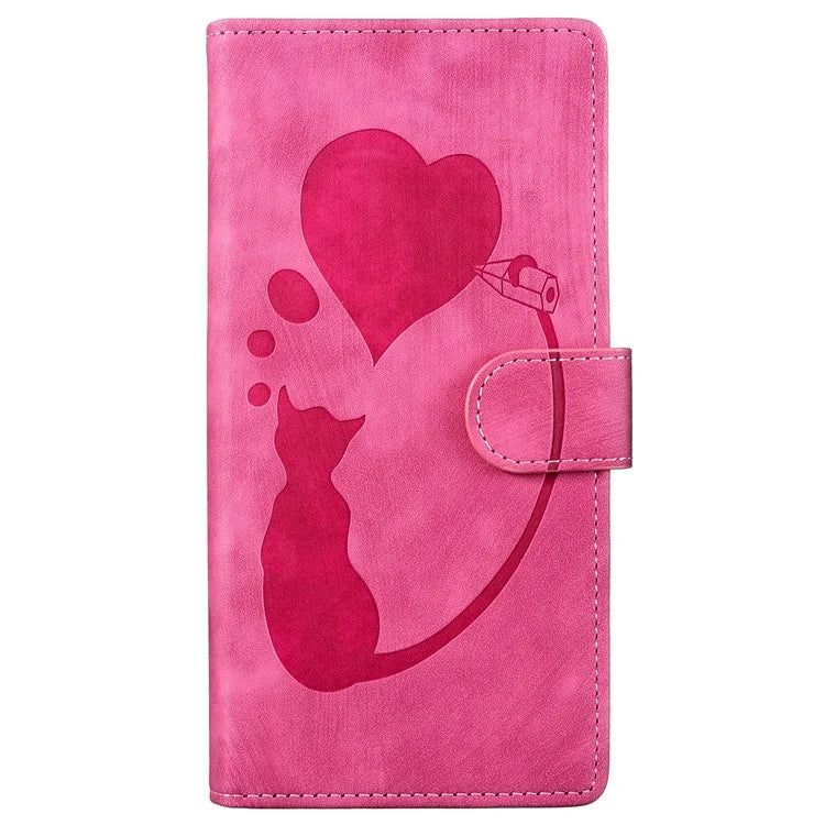 For Xiaomi Redmi Note 13 Pro 4G / Poco M6 Pro 4G Case Leather Imprinted Heart Cat Phone Cover