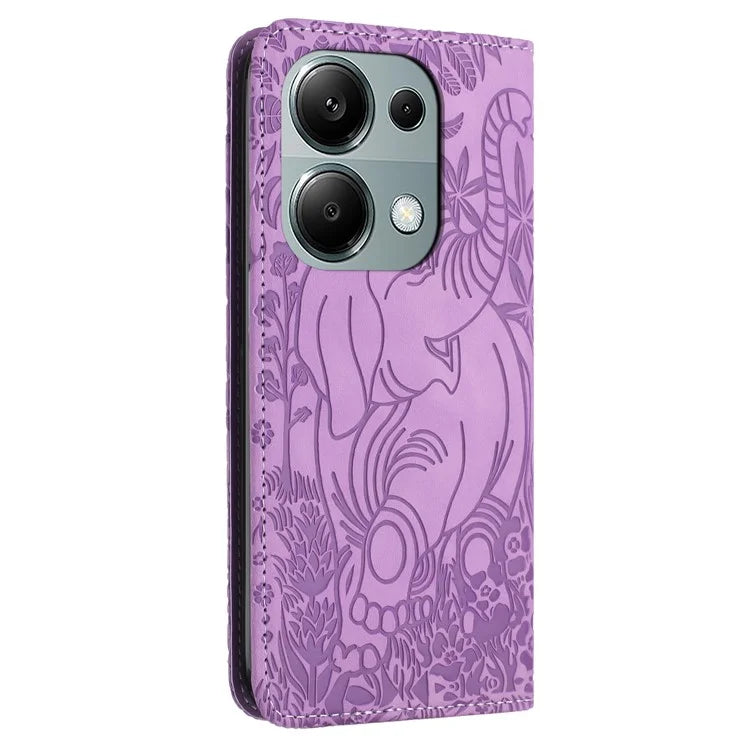 For Xiaomi Redmi Note 13 Pro 4G / Poco M6 Pro 4G Case Elephant Pattern Leather Phone Cover Magnetic Absorption