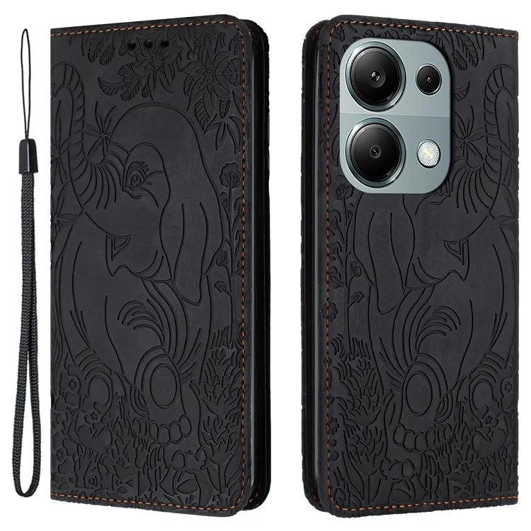 For Xiaomi Redmi Note 13 Pro 4G / Poco M6 Pro 4G Case Elephant Pattern Leather Phone Cover Magnetic Absorption