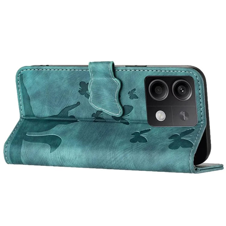 For Xiaomi Redmi Note 13 5G Wallet Case Butterfly Cat Imprint Leather Phone Cover