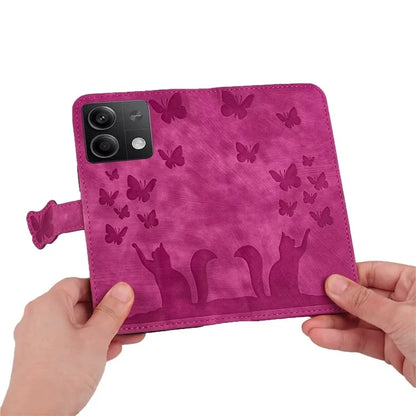 For Xiaomi Redmi Note 13 5G Wallet Case Butterfly Cat Imprint Leather Phone Cover