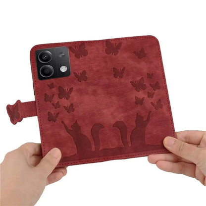 For Xiaomi Redmi Note 13 5G Wallet Case Butterfly Cat Imprint Leather Phone Cover
