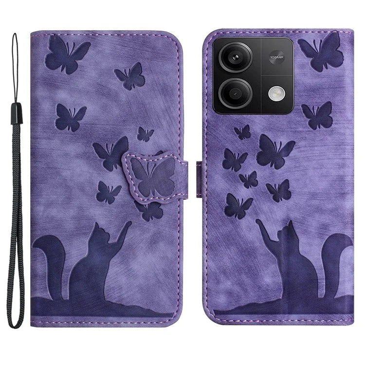 For Xiaomi Redmi Note 13 5G Wallet Case Butterfly Cat Imprint Leather Phone Cover