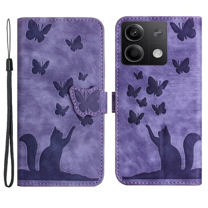 For Xiaomi Redmi Note 13 5G Wallet Case Butterfly Cat Imprint Leather Phone Cover