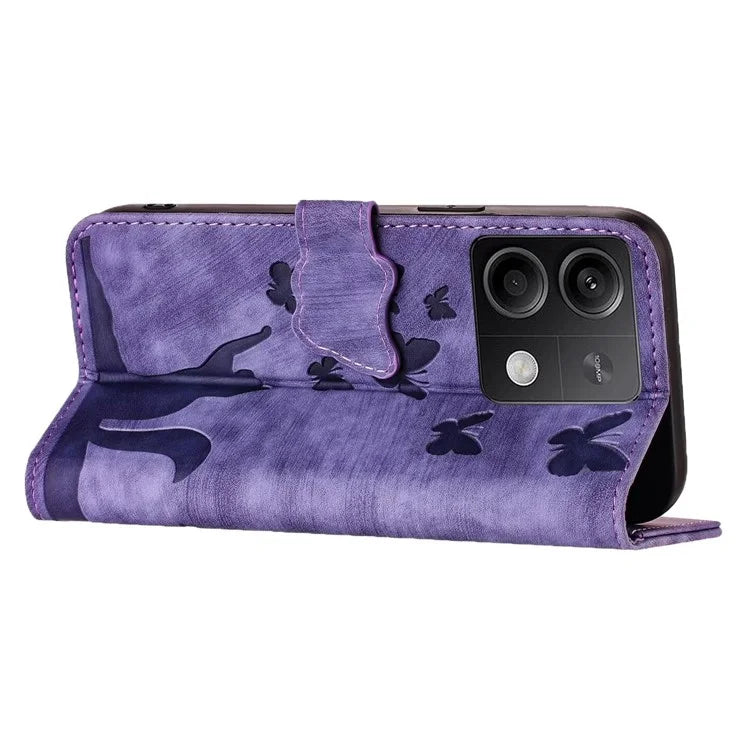 For Xiaomi Redmi Note 13 5G Wallet Case Butterfly Cat Imprint Leather Phone Cover