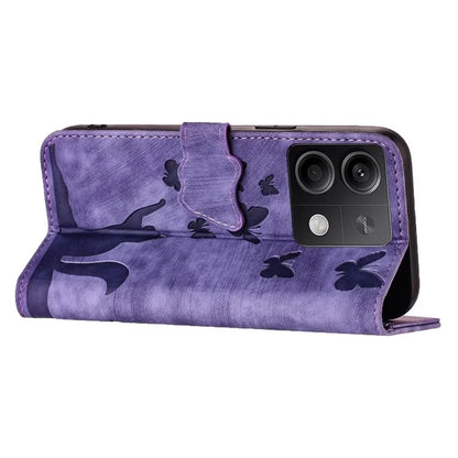 For Xiaomi Redmi Note 13 5G Wallet Case Butterfly Cat Imprint Leather Phone Cover