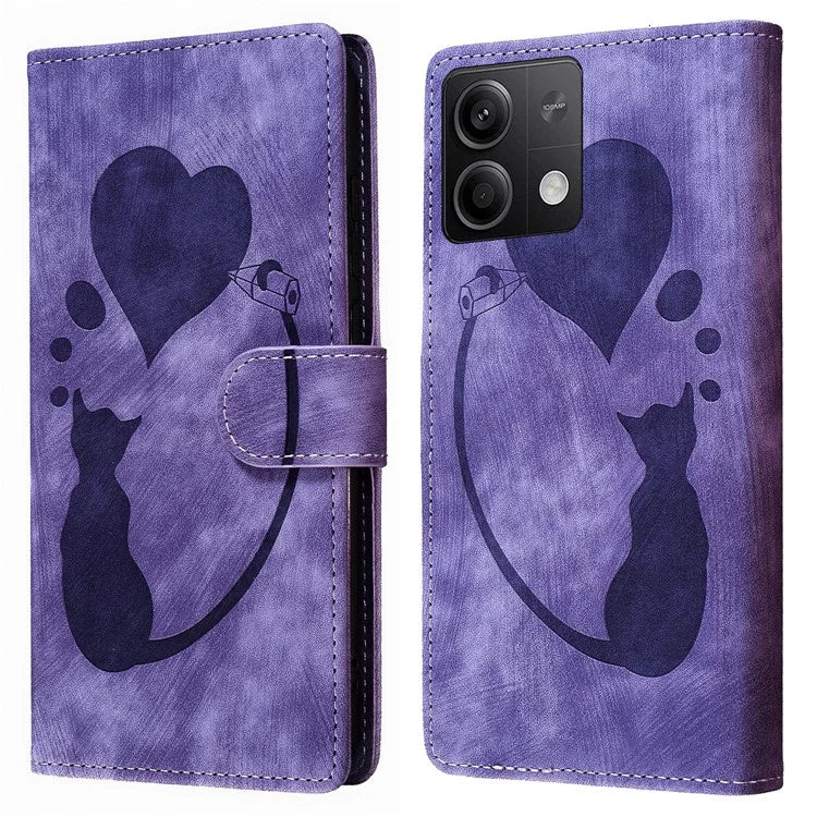 For Xiaomi Redmi Note 13 5G Case Love Heart Cat Imprinted Leather Phone Cover with Card Slots Stand