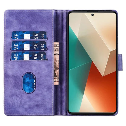 For Xiaomi Redmi Note 13 5G Case Love Heart Cat Imprinted Leather Phone Cover with Card Slots Stand