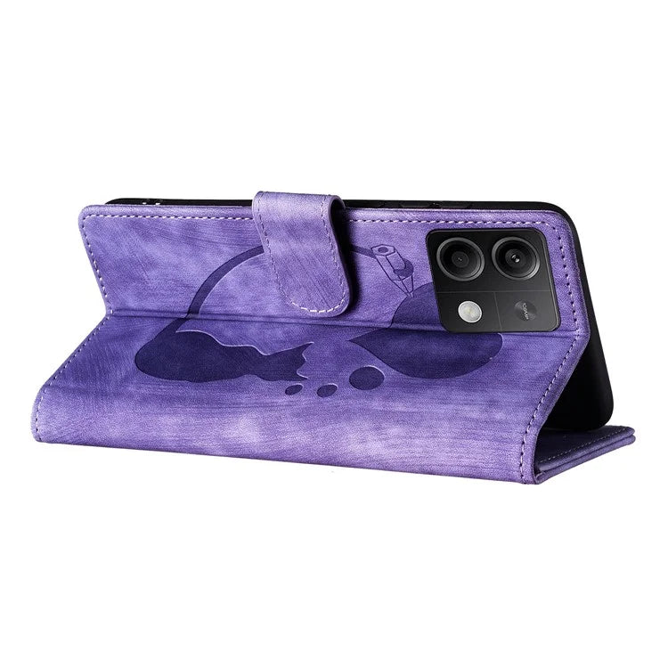 For Xiaomi Redmi Note 13 5G Case Love Heart Cat Imprinted Leather Phone Cover with Card Slots Stand