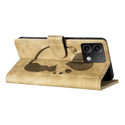 For Xiaomi Redmi Note 13 5G Case Love Heart Cat Imprinted Leather Phone Cover with Card Slots Stand