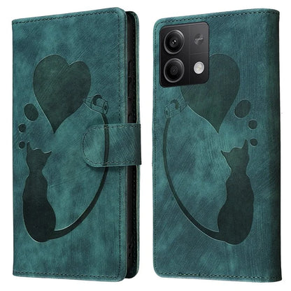 For Xiaomi Redmi Note 13 5G Case Love Heart Cat Imprinted Leather Phone Cover with Card Slots Stand