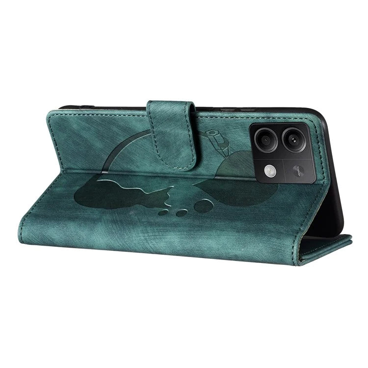 For Xiaomi Redmi Note 13 5G Case Love Heart Cat Imprinted Leather Phone Cover with Card Slots Stand