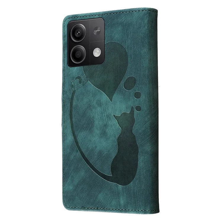 For Xiaomi Redmi Note 13 5G Case Love Heart Cat Imprinted Leather Phone Cover with Card Slots Stand