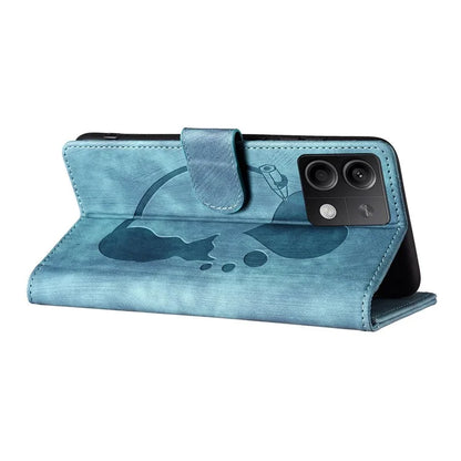 For Xiaomi Redmi Note 13 5G Case Love Heart Cat Imprinted Leather Phone Cover with Card Slots Stand