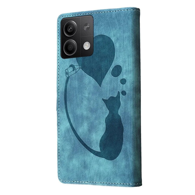 For Xiaomi Redmi Note 13 5G Case Love Heart Cat Imprinted Leather Phone Cover with Card Slots Stand