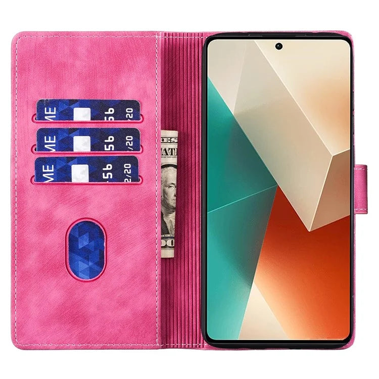 For Xiaomi Redmi Note 13 5G Case Love Heart Cat Imprinted Leather Phone Cover with Card Slots Stand