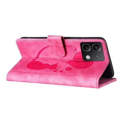 For Xiaomi Redmi Note 13 5G Case Love Heart Cat Imprinted Leather Phone Cover with Card Slots Stand