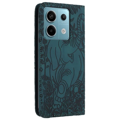 For Xiaomi Redmi Note 13 5G Leather Case Elephant Pattern Wallet Phone Cover