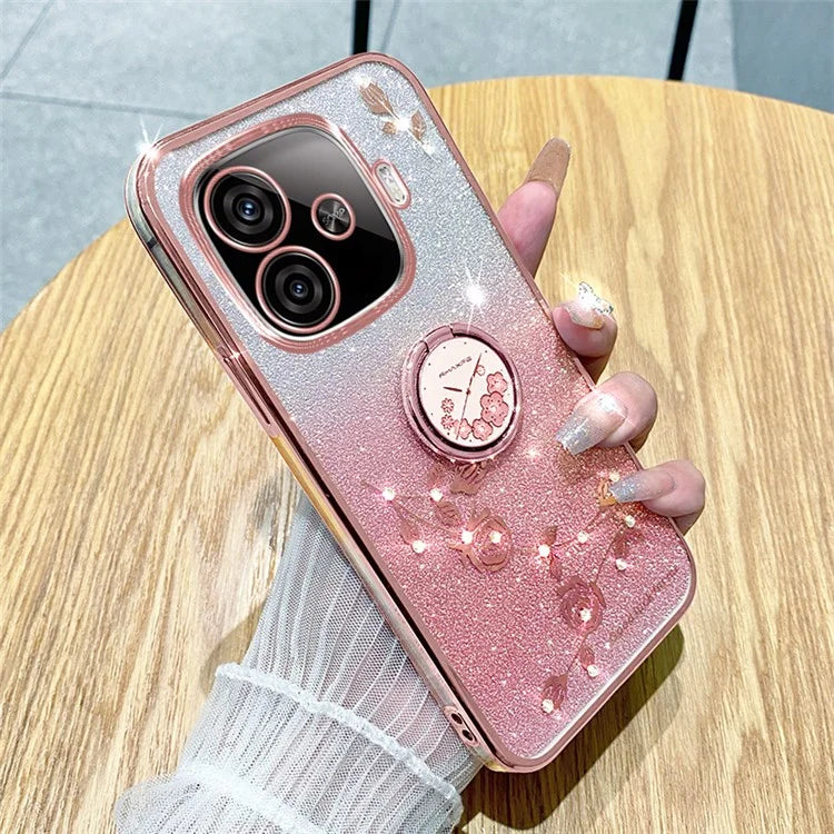 KADEM For vivo iQOO Z9 Turbo 5G Case Gradient Glitter TPU Kickstand Phone Cover
