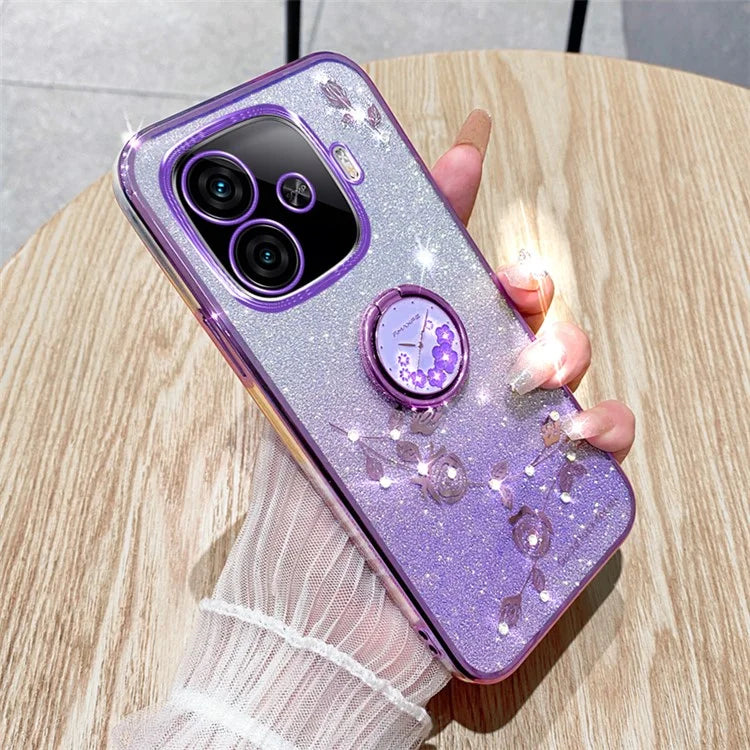 KADEM For vivo iQOO Z9 Turbo 5G Case Gradient Glitter TPU Kickstand Phone Cover