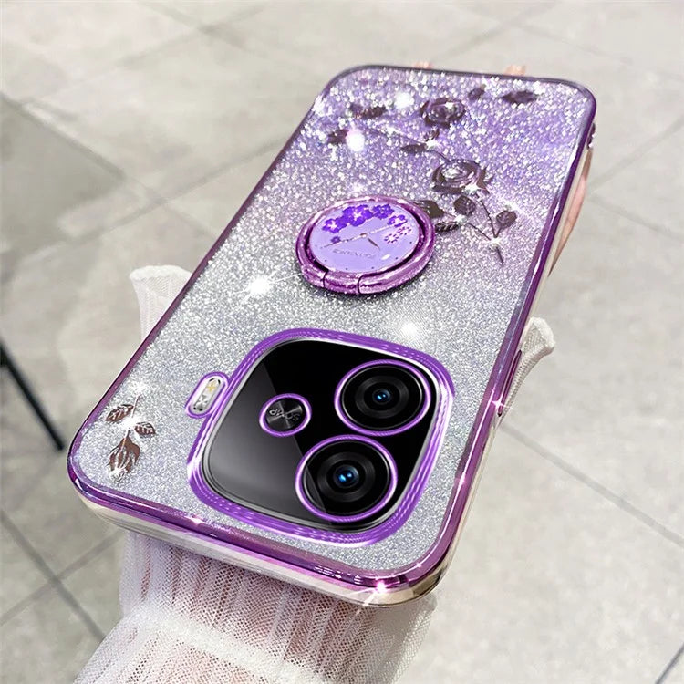 KADEM For vivo iQOO Z9 Turbo 5G Case Gradient Glitter TPU Kickstand Phone Cover