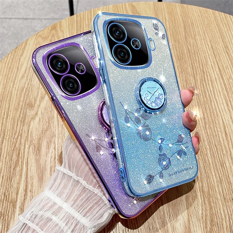 KADEM For vivo iQOO Z9 Turbo 5G Case Gradient Glitter TPU Kickstand Phone Cover