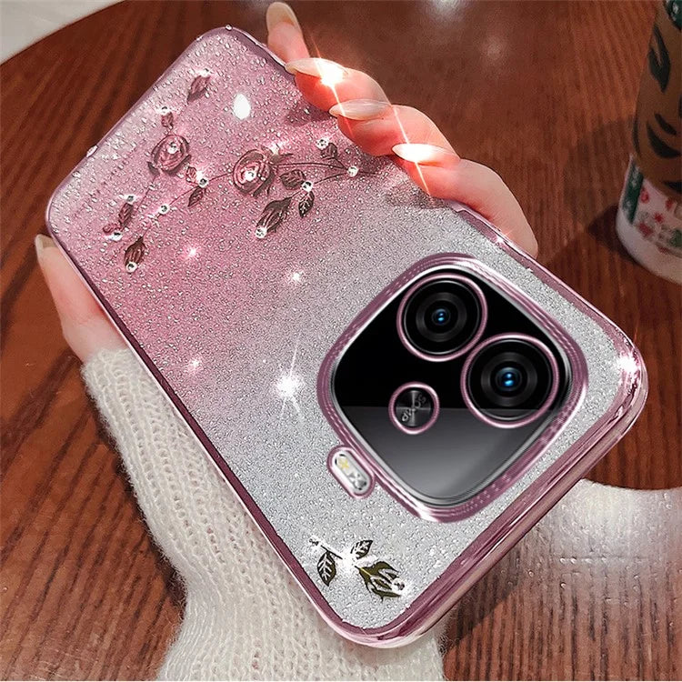 KADEM For vivo iQOO Z9 Turbo 5G Slim Case Flower Glitter Soft TPU Cover with Lanyard
