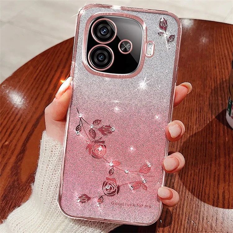 KADEM For vivo iQOO Z9 Turbo 5G Case Rhinestone Glitter TPU Floral Phone Cover