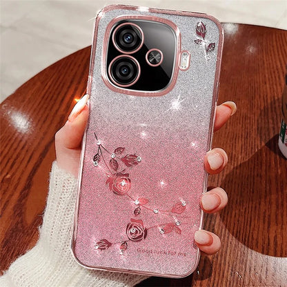 KADEM For vivo iQOO Z9 Turbo 5G Case Rhinestone Glitter TPU Floral Phone Cover