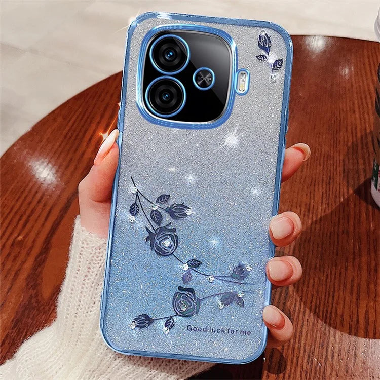KADEM For vivo iQOO Z9 Turbo 5G Case Rhinestone Glitter TPU Floral Phone Cover