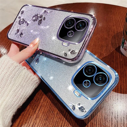 KADEM For vivo iQOO Z9 Turbo 5G Case Rhinestone Glitter TPU Floral Phone Cover
