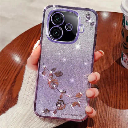 KADEM For vivo iQOO Z9 Turbo 5G Case Rhinestone Glitter TPU Floral Phone Cover