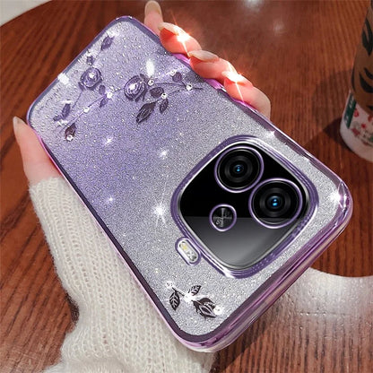 KADEM For vivo iQOO Z9 Turbo 5G Case Rhinestone Glitter TPU Floral Phone Cover