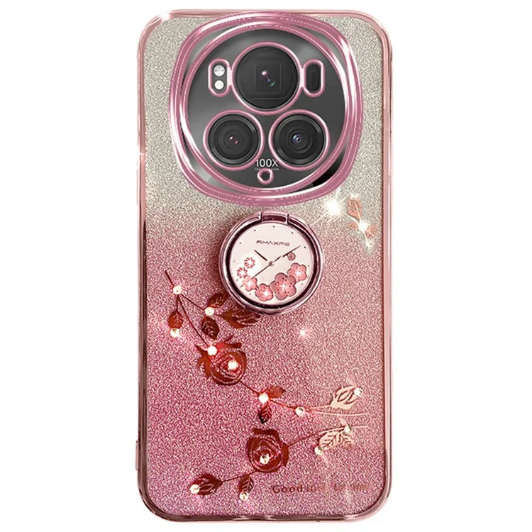 KADEM For Honor Magic6 Pro 5G Kickstand Case Floral Glitter Rhinestone TPU Phone Shell