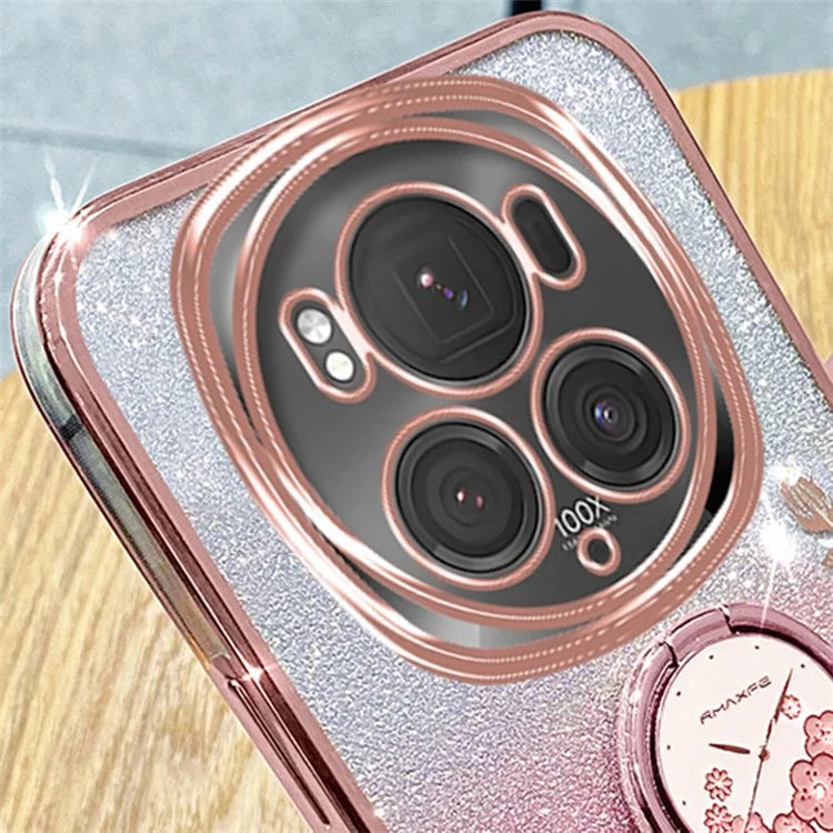 KADEM For Honor Magic6 Pro 5G Kickstand Case Floral Glitter Rhinestone TPU Phone Shell