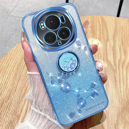 KADEM For Honor Magic6 Pro 5G Kickstand Case Floral Glitter Rhinestone TPU Phone Shell