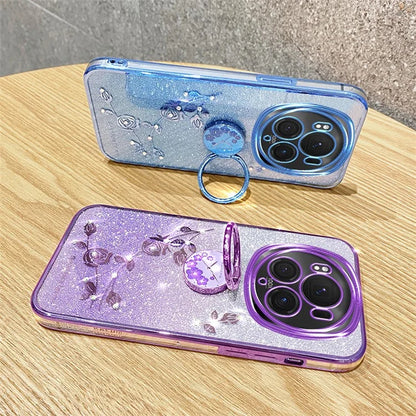 KADEM For Honor Magic6 Pro 5G Kickstand Case Floral Glitter Rhinestone TPU Phone Shell