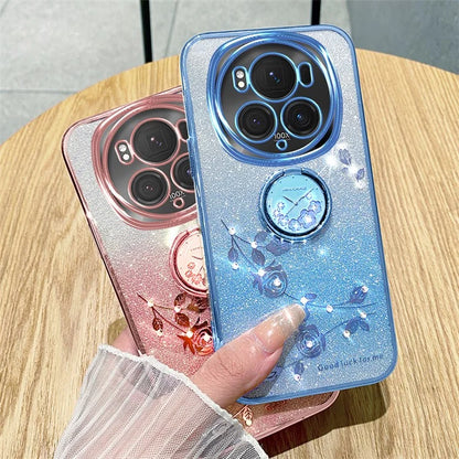 KADEM For Honor Magic6 Pro 5G Kickstand Case Floral Glitter Rhinestone TPU Phone Shell