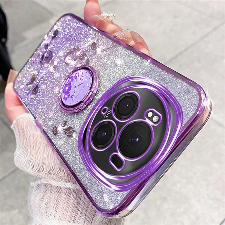 KADEM For Honor Magic6 Pro 5G Kickstand Case Floral Glitter Rhinestone TPU Phone Shell