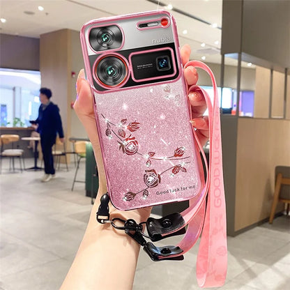 KADEM For ZTE nubia Z60 Ultra Case with Lanyard Soft TPU Flower Glitter Phone Cover