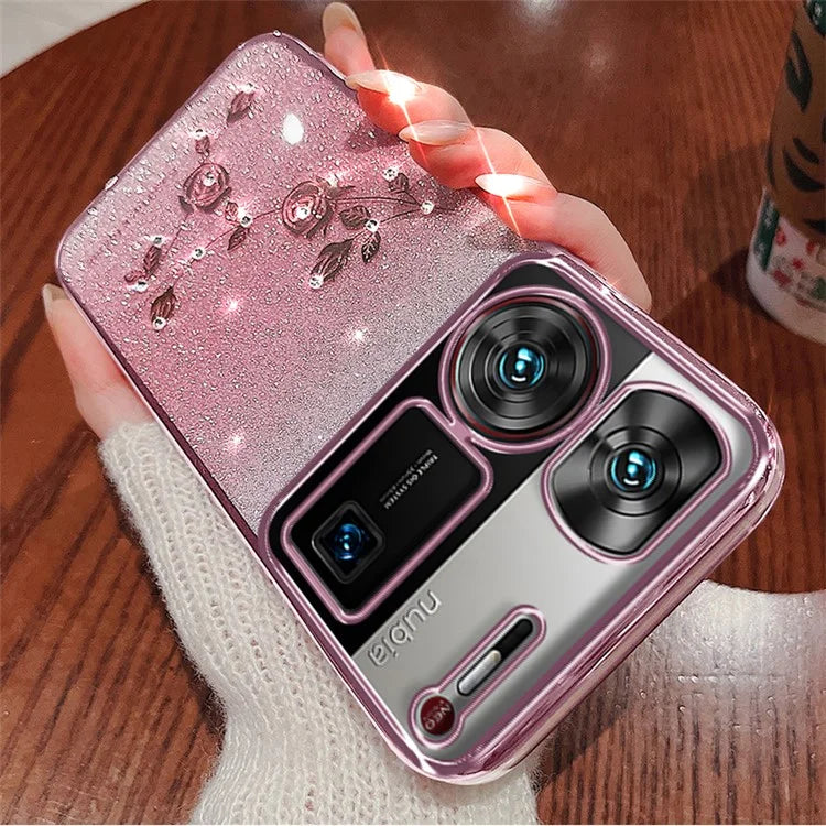 KADEM For ZTE nubia Z60 Ultra Case with Lanyard Soft TPU Flower Glitter Phone Cover