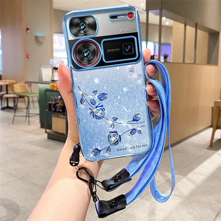 KADEM For ZTE nubia Z60 Ultra Case with Lanyard Soft TPU Flower Glitter Phone Cover