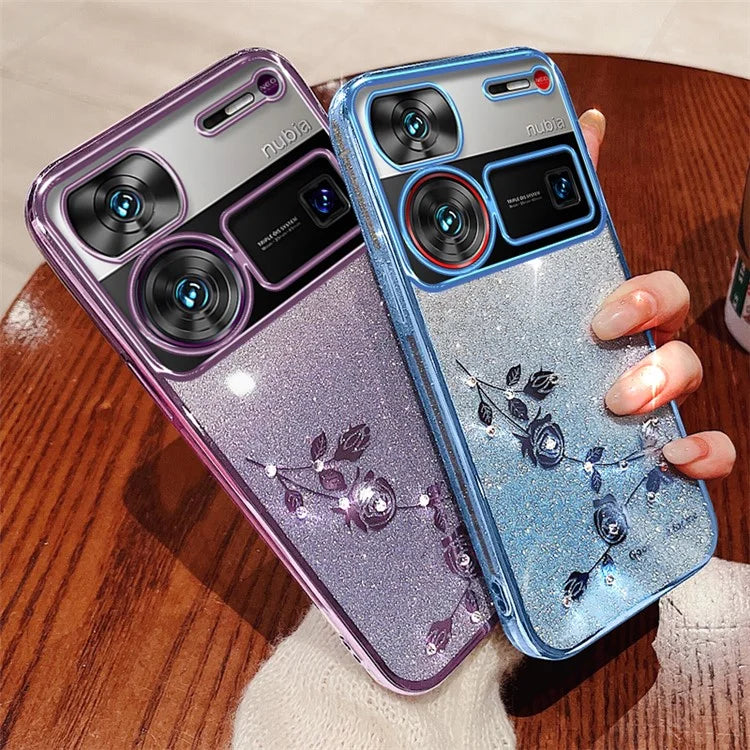 KADEM For ZTE nubia Z60 Ultra Case with Lanyard Soft TPU Flower Glitter Phone Cover